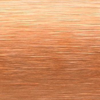 Brushed copper metal panel with fine horizontal striations; reflecting warm light and subtle highlights; presented as a flat surface, suggesting a metallic finish in neutral studio lighting.