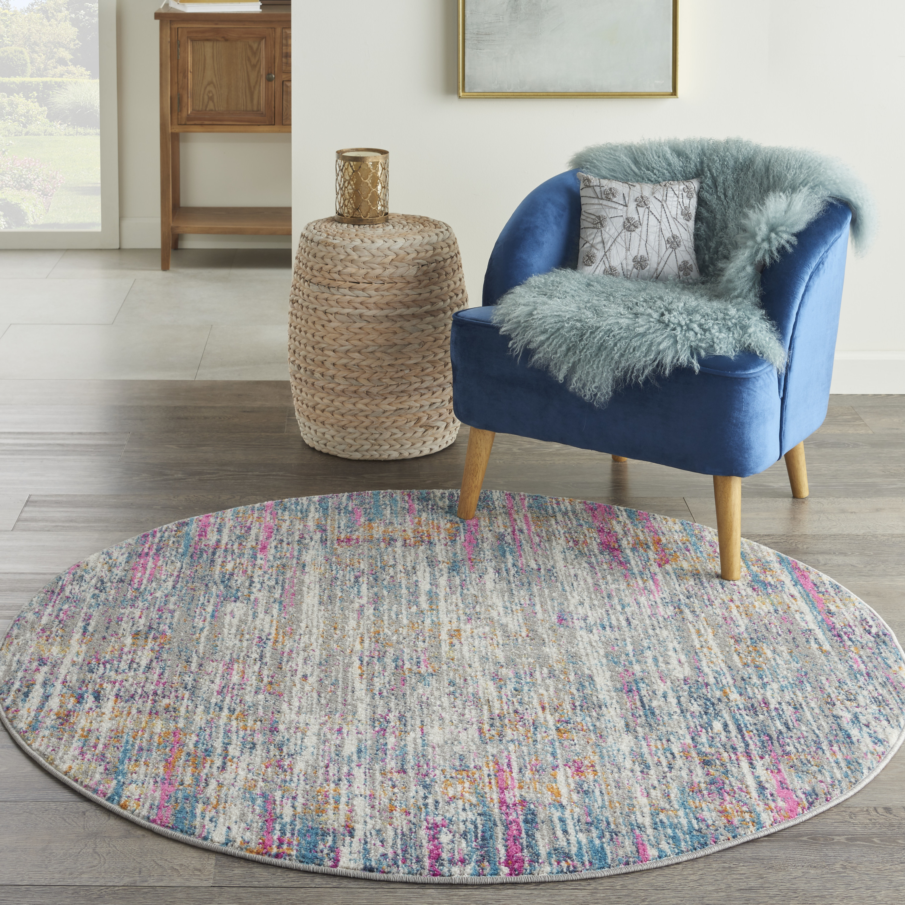 Nourison Passion 5' x Round Ivory Multicolor Modern Indoor Rug