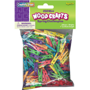 Mini Spring Clothespins, Bright Hues Assorted, 1", 250 Pieces