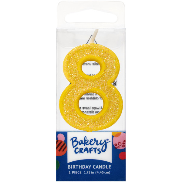 8 Mini Yellow Glitter Numeral Candles