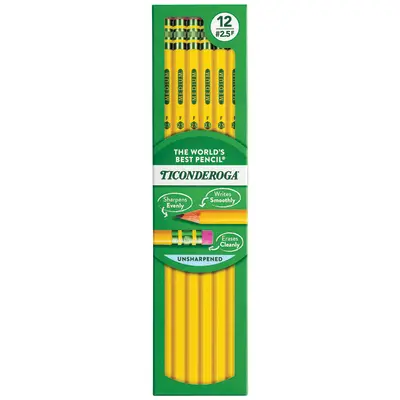 Ticonderoga Wood-Cased Pencils, #2.5 F Medium, Yellow, 12 Count