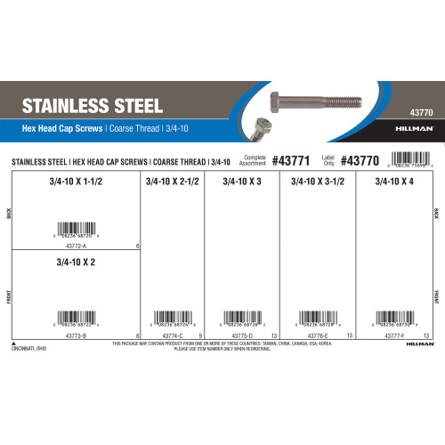Stainless Steel Hex Cap Screws Assortment (3/4