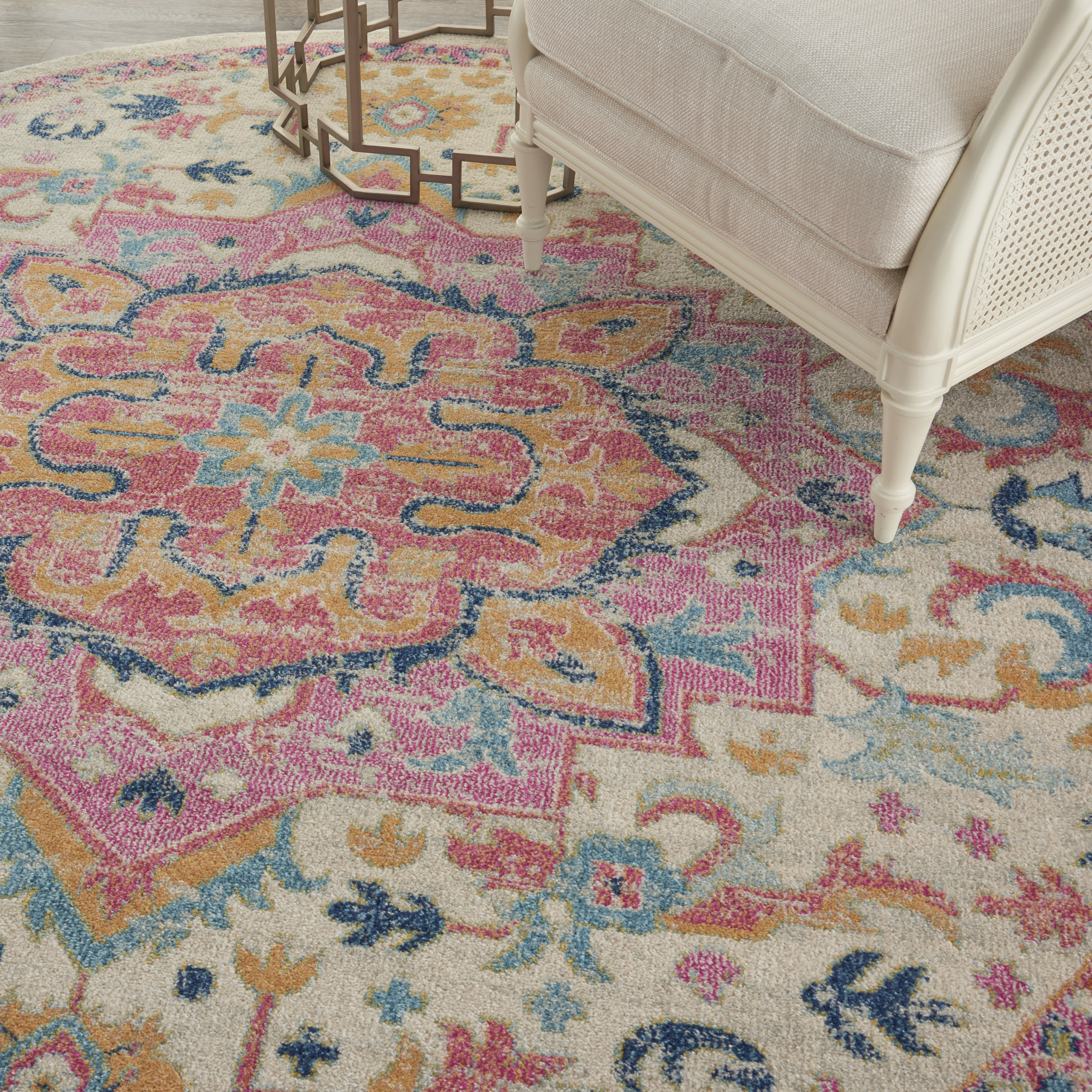 Nourison Passion 8' x Round Ivory Pink Bohemian Indoor Rug