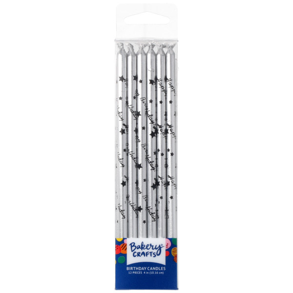 Silver with Black Happy Birthday Print Specialty Candles