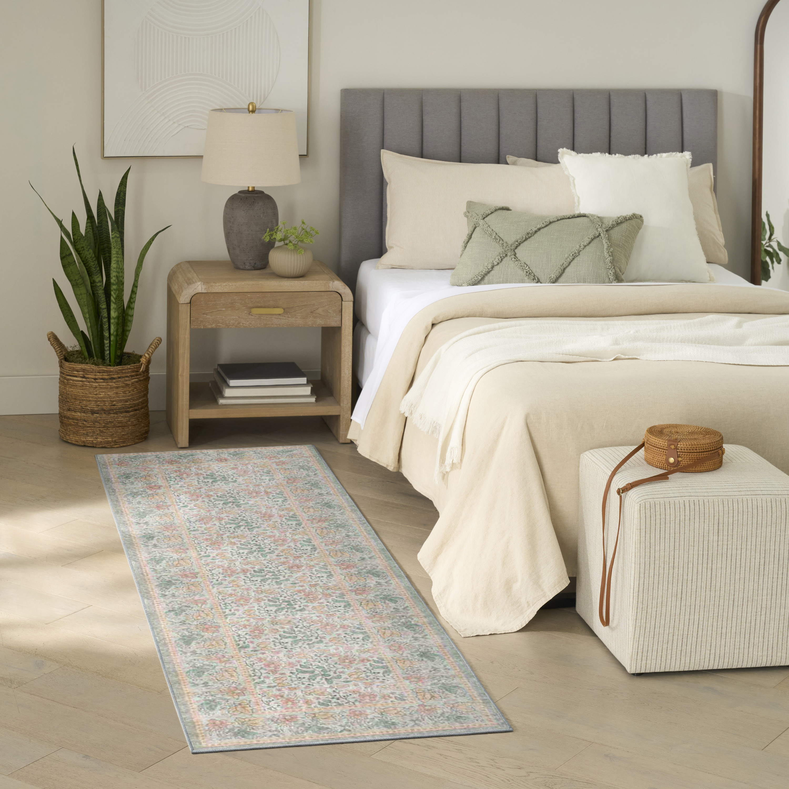 Nourison Botanical Washables 2' x 6' Green Multicolor Farmhouse Indoor Rug