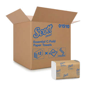 KIM01510, Kimberly Clark, Scott Essential, Folded Towel, C-Fold, 1 ply, White