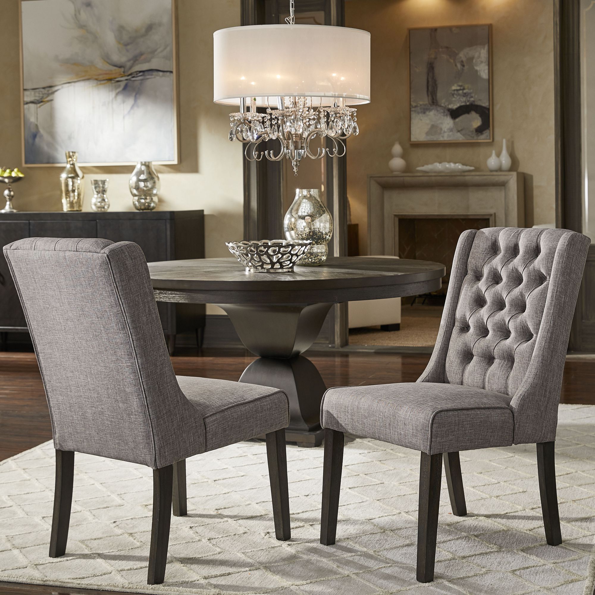 Linen Tufted Wingback Dining Chairs (Set of 2)