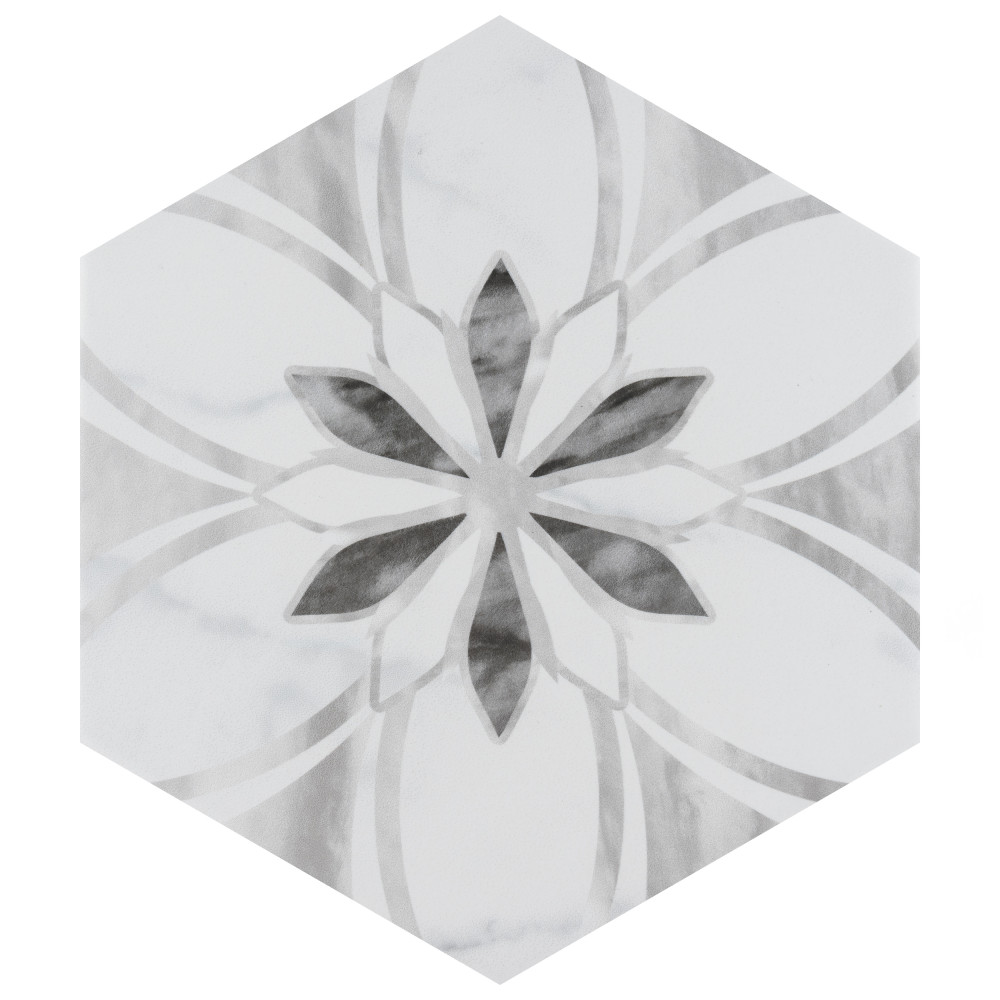 Sample – Classico Bardiglio Hex Dahlia Light Porcelain Floor and Wall Tile