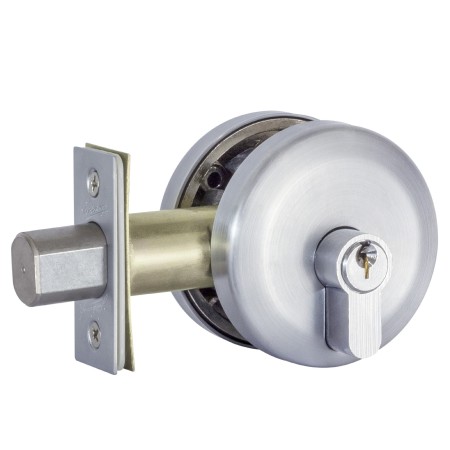 Neue Smooth Round Double Cylinder Deadbolt in Brushed Satin Chrome