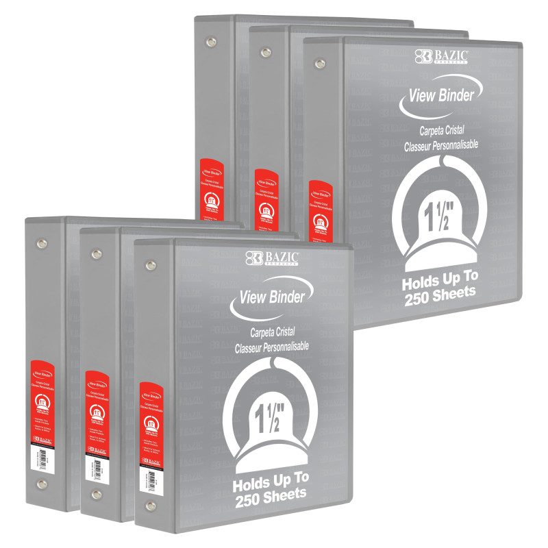 3-Ring+View+Binder+with+2+Pockets%2C+1.5%22%2C+Gray%2C+Pack+of+6