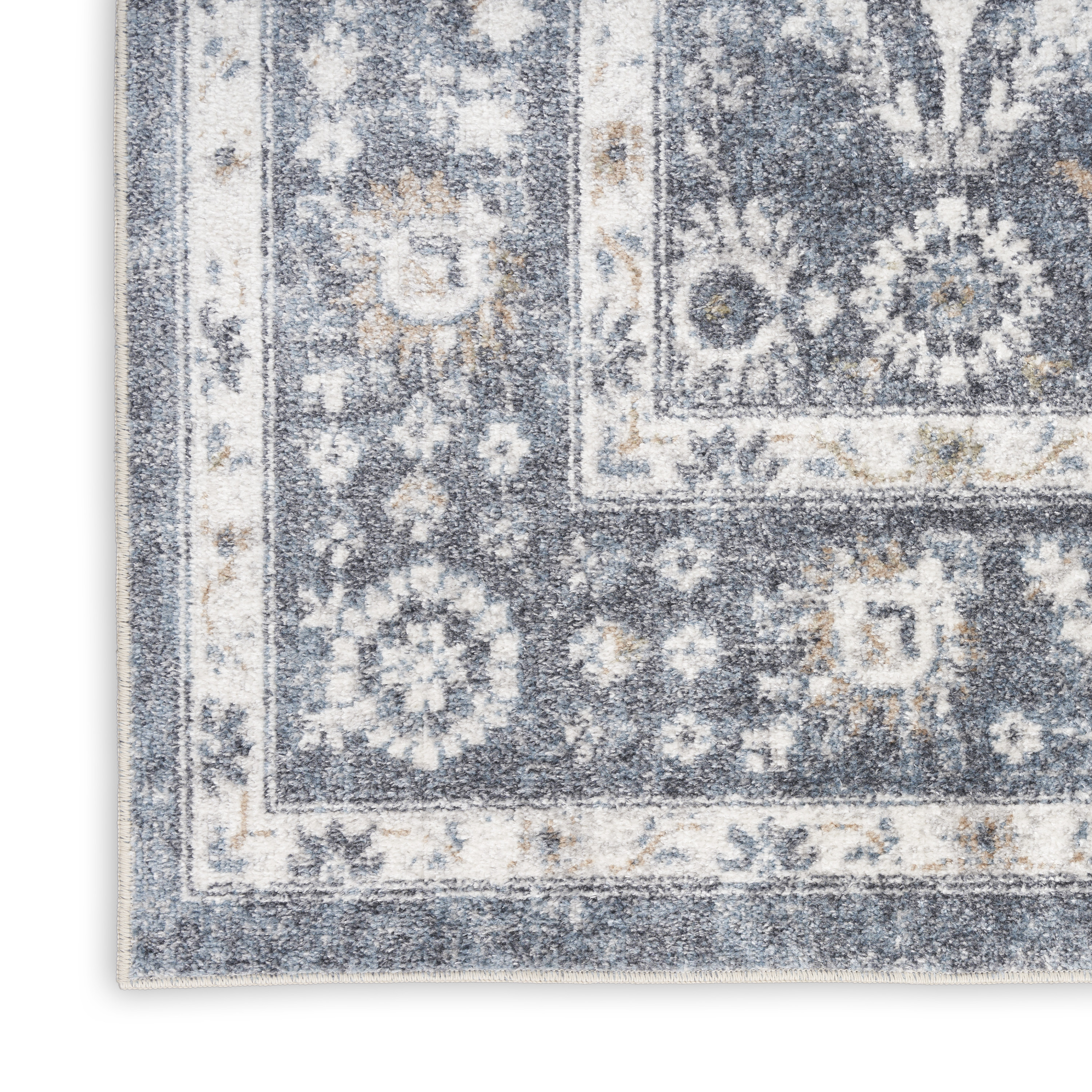 Nourison Astra Machine Washable 2'2" x 8' Dark Blue Vintage Indoor Rug