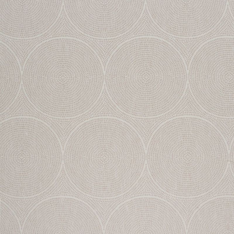 Beige patterned wallpaper with repeated concentric circular medallions, fine dotted texture; lies flat covering a wall, evenly lit close-up, suggesting a quiet, modern interior backdrop.