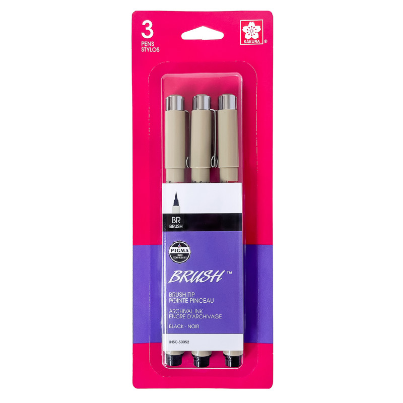 Pigma Brush Pen, Black, 3-Pack