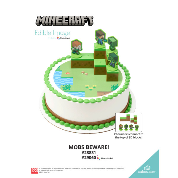 MINECRAFT Mobs Beware! The Magic of Cakes® PhotoCake® Enhanced Round Background Page