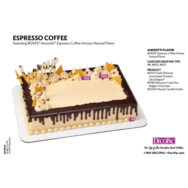 Amoretti Espresso Coffee Flavor Cake Decorating Instruction Card