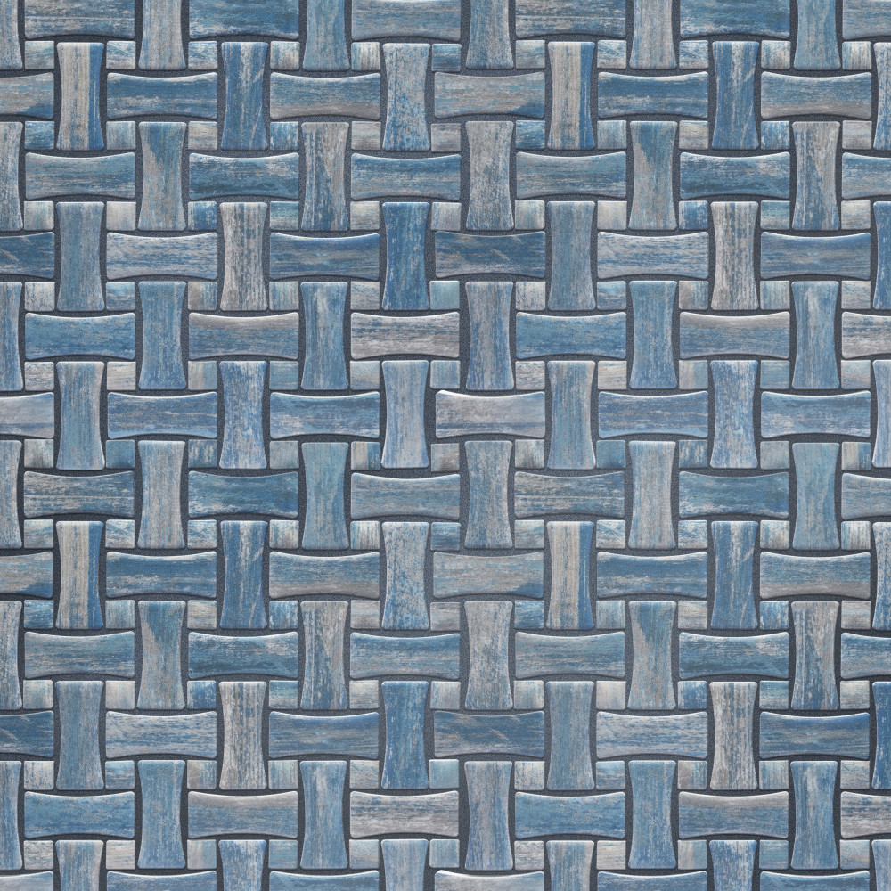 Cassis Dog Bone Basketweave Blue w/ Blue Dot 10 in. x 10 in. Porcelain Mosaic Tile