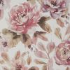 Watercolor-painted roses and leaves, covering the surface, softly blending and overlapping; set against a pale cream background, evoking wallpaper or fabric with muted pink, mauve and olive tones.