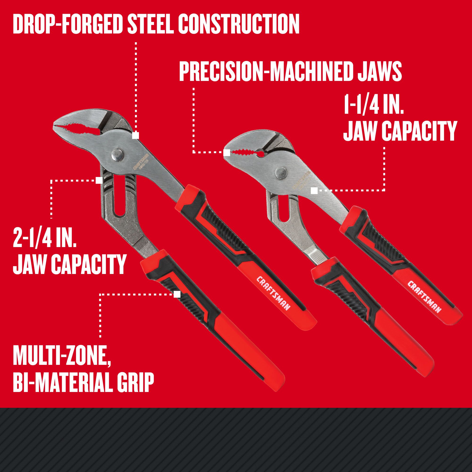 Graphic of CRAFTSMAN Pliers: Tongue & Grove Set highlighting product features