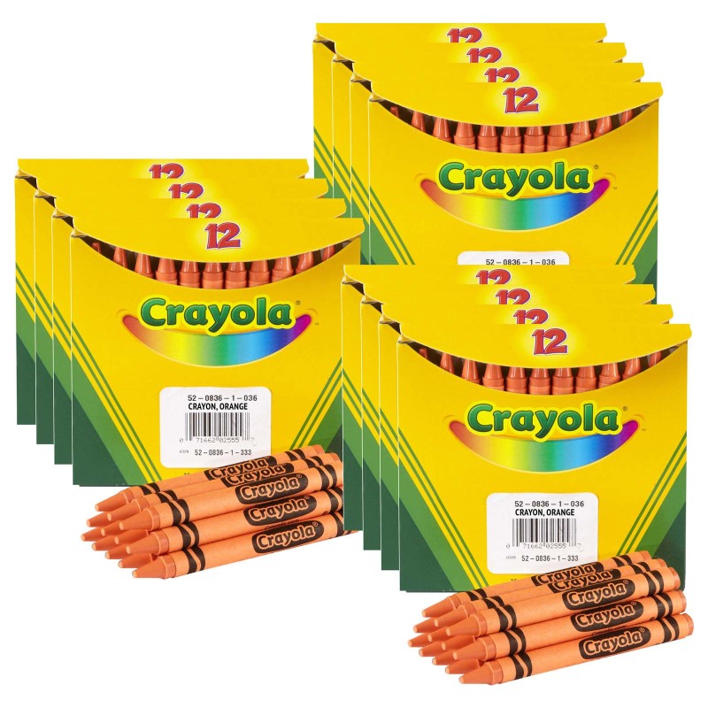 Single Color Bulk Crayons, Regular Size, Orange, 12 Per Pack, 12 Packs