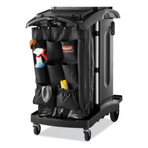 Rubbermaid Commercial, Executive Compact Housekeeping Cart  High Capacity with Doors and Hood, Black