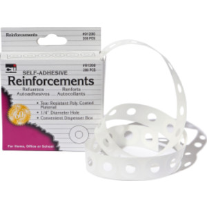 Paper Hole Reinforcements, Self-Adhesive, 1/4 Inch Holes Reinforcements in Dispenser Box, White, 200/Box