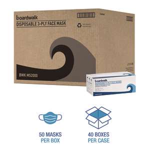 Boardwalk, Three-Ply General Use Face Mask, Blue, 2000 per Case