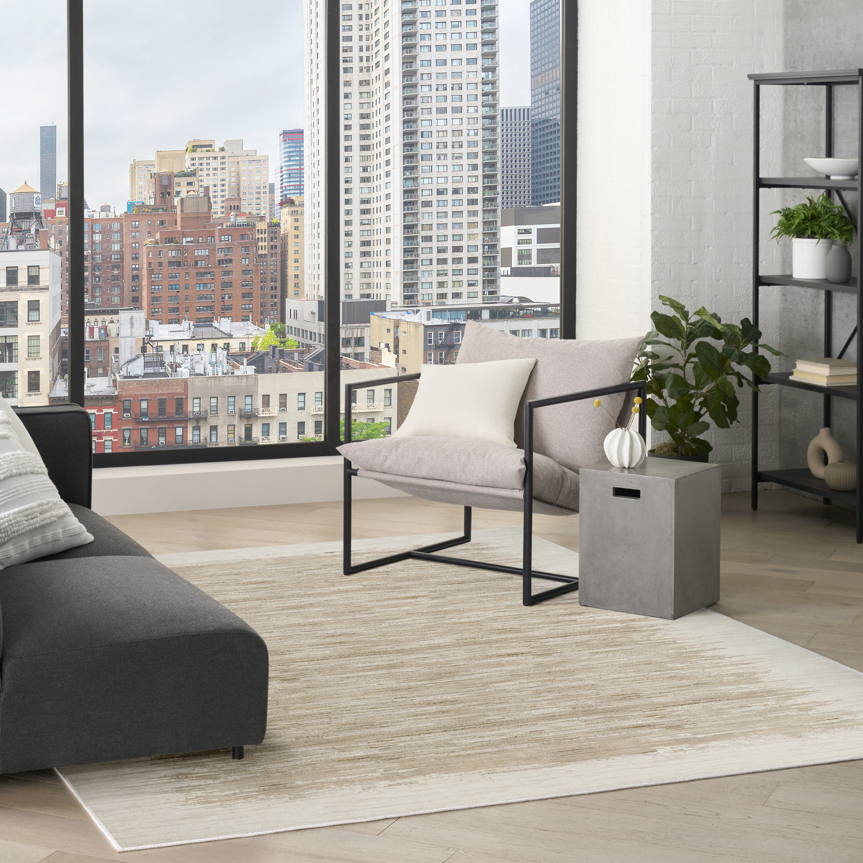 DKNY Grand Street 6' x 9' Ivory Taupe Modern Indoor Rug
