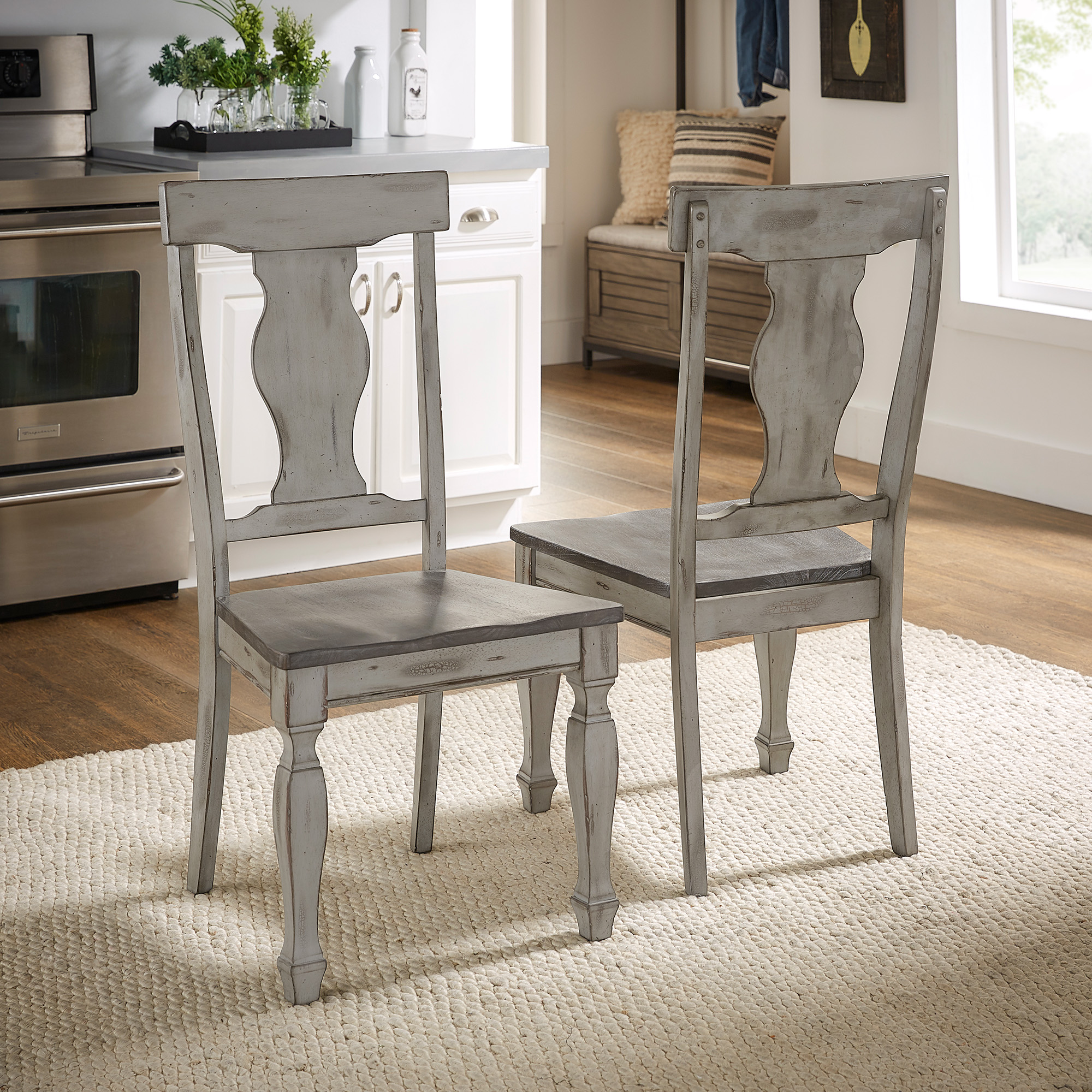 Grey Two-Tone Wood Dining Chairs (Set of 2)