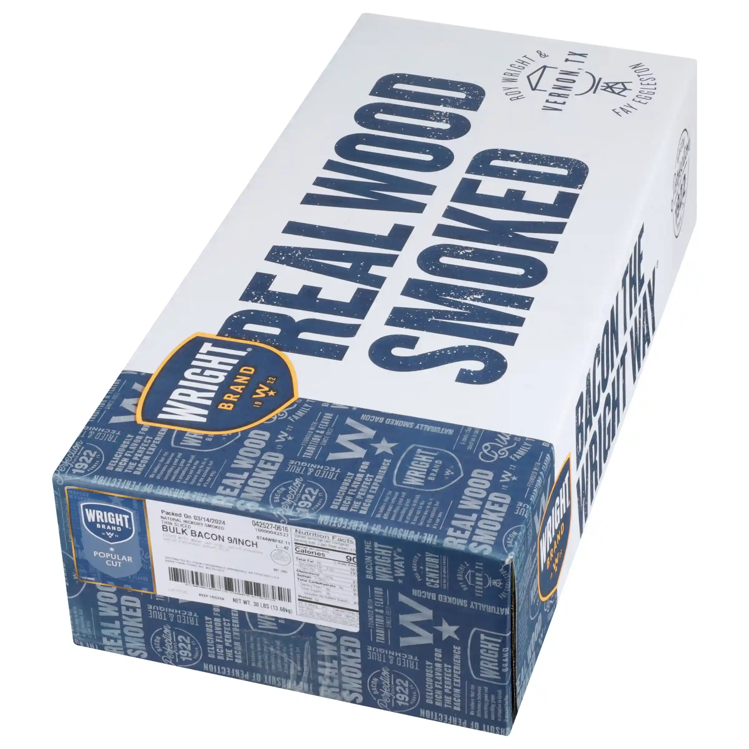 Wright® Brand Naturally Hickory Smoked Thin Sliced Bacon, Bulk, 30 Lbs, 9 Slices/Inch_image_5