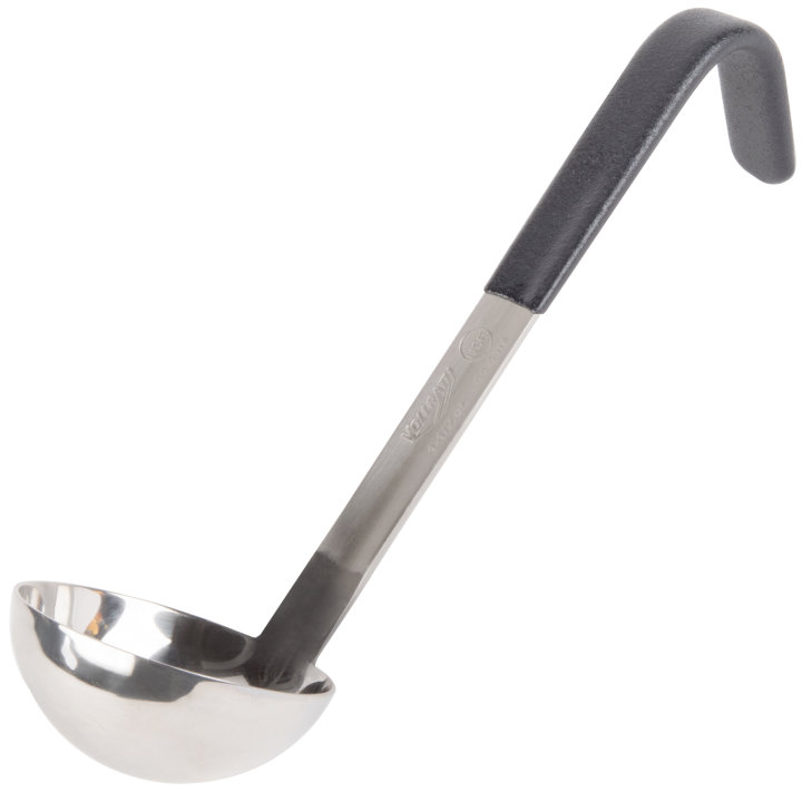 1 ½-ounce one-piece heavy-duty stainless steel ladle with short Kool-Touch® handle