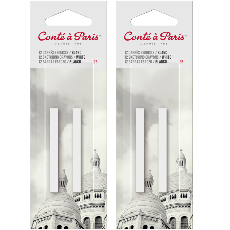 Carrés Esquisse Sketching Pastel Crayons, White 2B, 2 Per Pack, 2 Packs