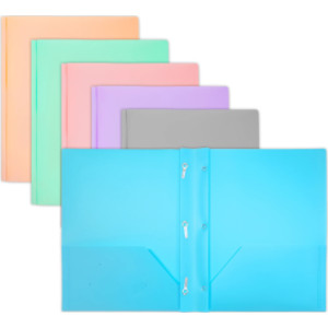 2-Pocket Poly Portfolio with 3 Prongs, Pastel Colors, Pack of 48