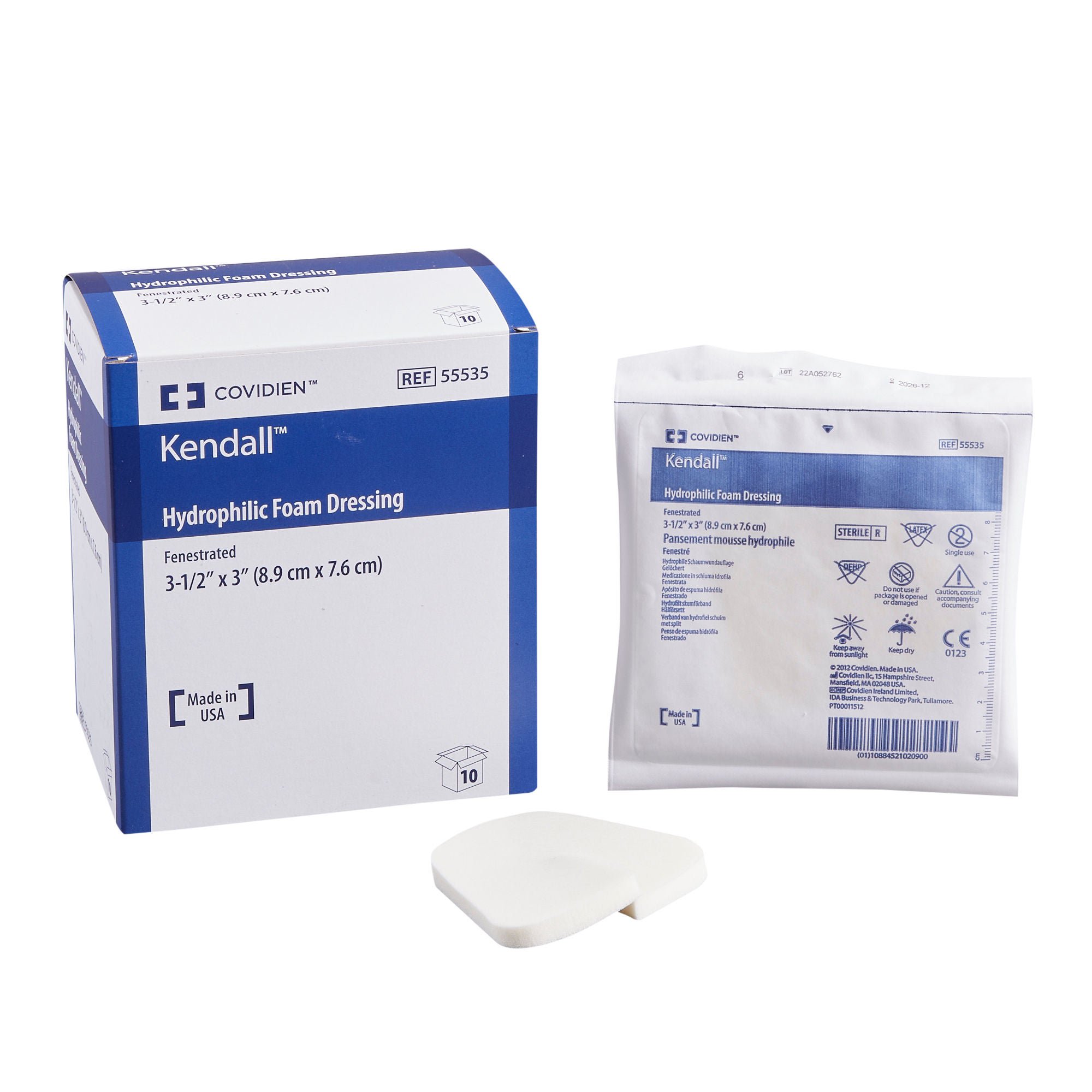 Kendall™ Nonadhesive without Border Foam Dressing, 3½ x 3 Inch Fenestrated