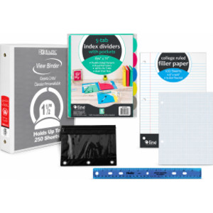 Binder Organization Kit with 1.5-Inch View Binder, Dividers, Pencil Pouch, Ruler, College-Ruled & Graph Paper