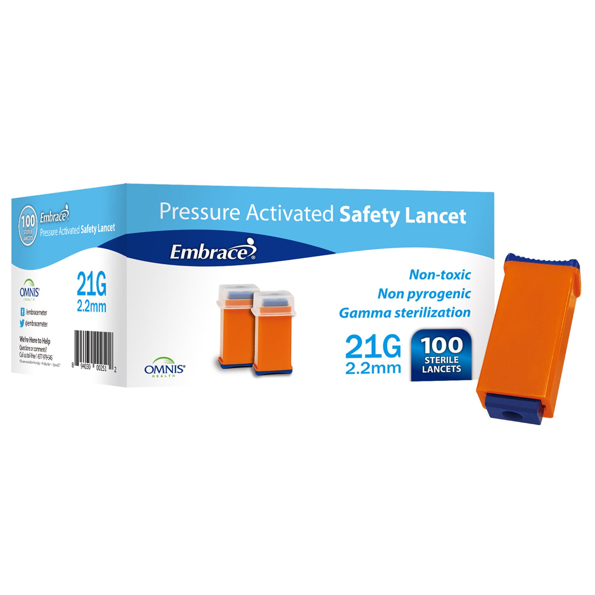 Embrace® Finger Activated Safety Lancet, 21 Gauge