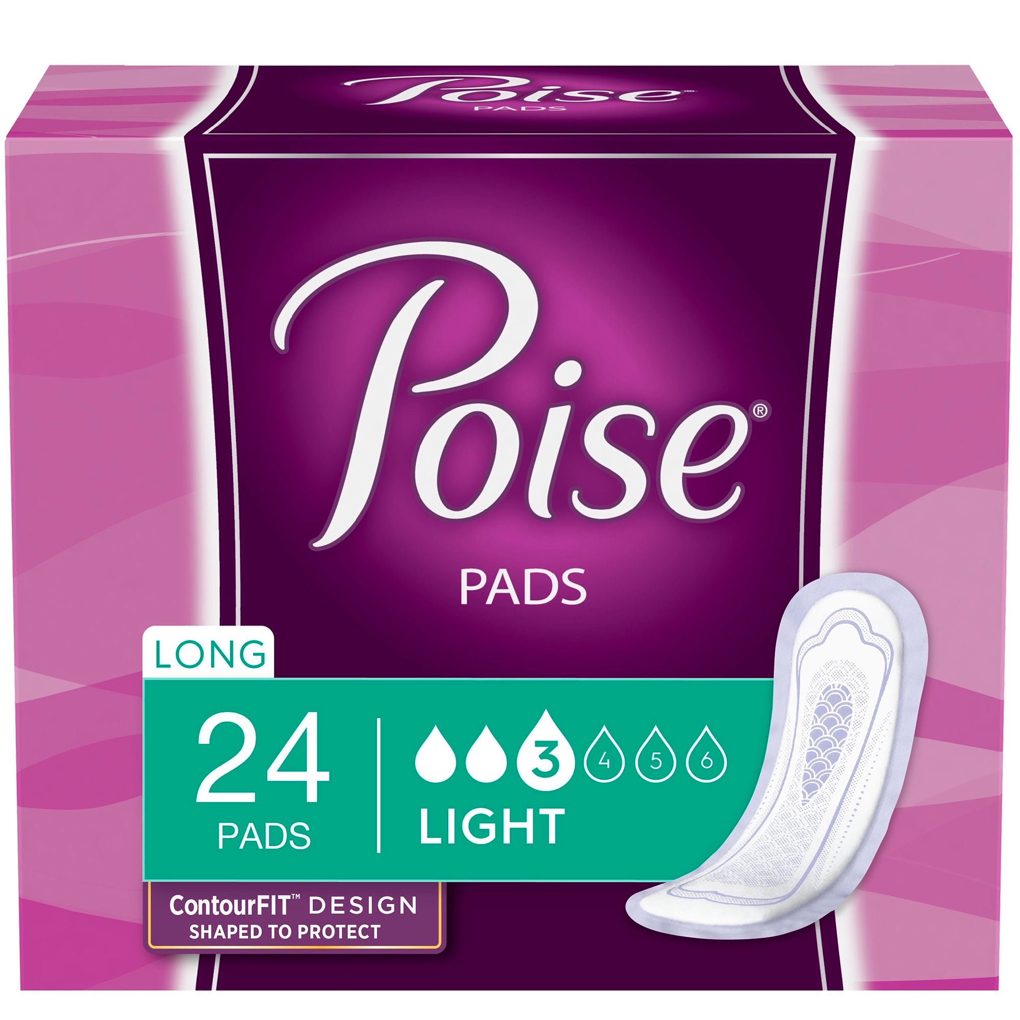 Poise® Bladder Control Pad, Long, Light Absorbency, Absorb-Loc Core, Female