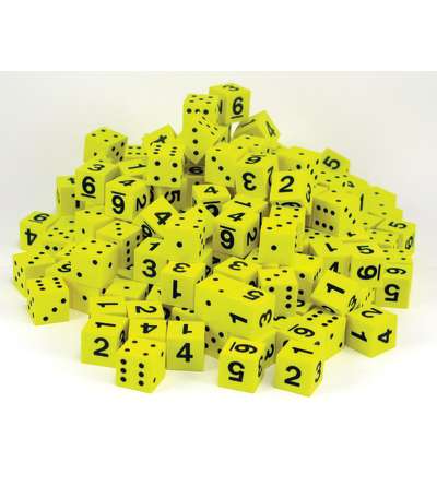 Yellow Spot & Number 16 mm Foam Dice, Bag of 200