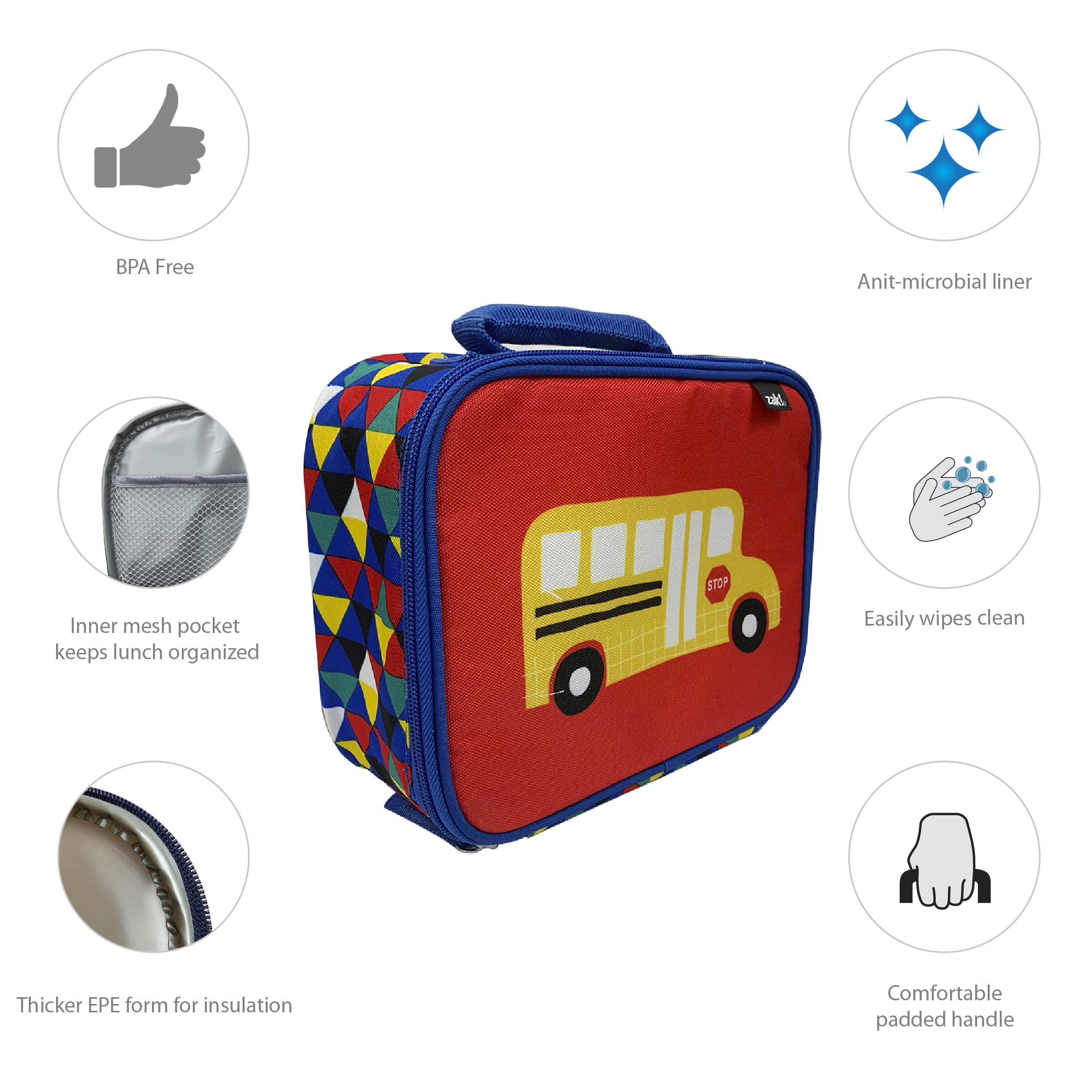 Grid Lock Insulated Reusable Lunch Bag, Buses slideshow image 5 Grid Lock Insulated Reusable Lunch Bag, Buses slideshow image 5
