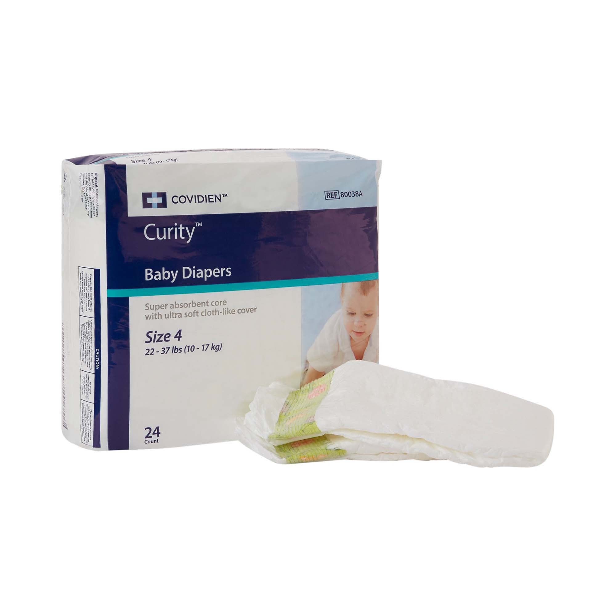 Curity Unisex Baby Diapers, Heavy Absorbency, Size 4, Large