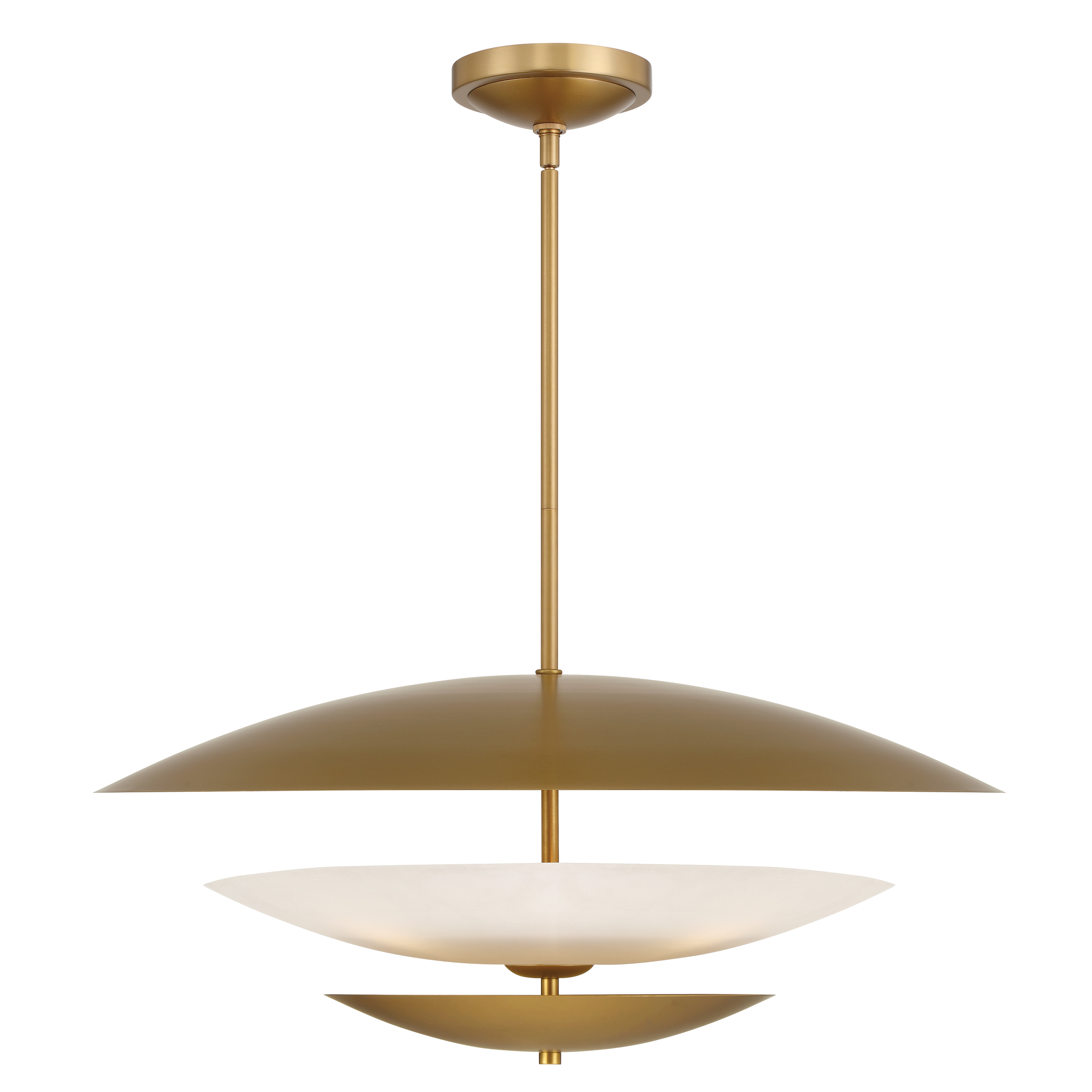 The Solara pendant combines contemporary design with timeless elegance through its Legacy Brass finish and faux alabaster shades. At 31.5 inches wide, it provides substantial presence over dining tables and kitchen islands while maintaining refined proportions. - alternate view