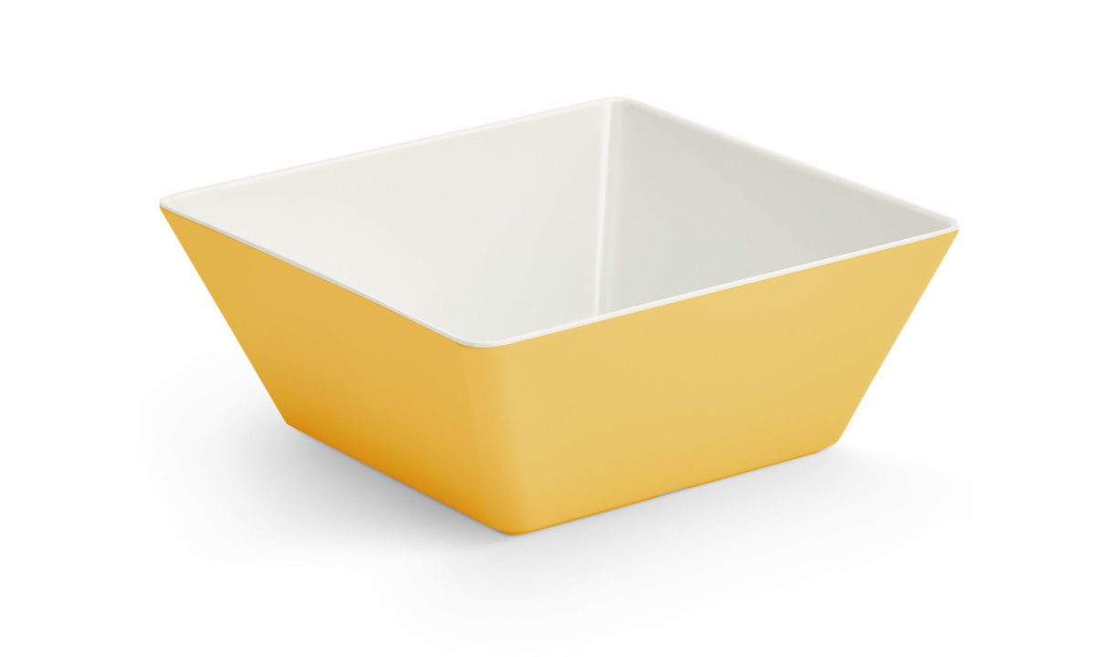 Large square melamine cubic display bowl in yellow