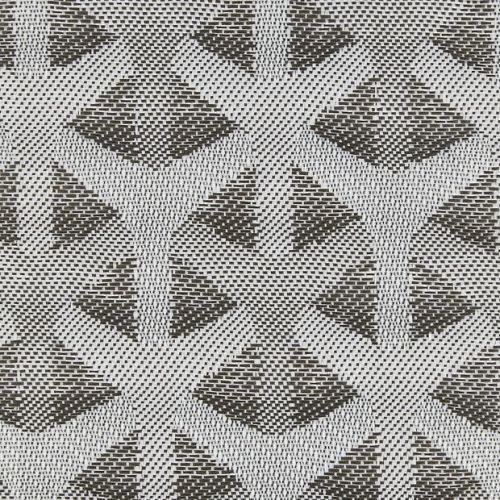 Woven curtain or fabric panel with repeating triangular/chevron motifs, displayed flat to reveal a high-contrast dark-and-light weave; close-up view, evenly lit, no surrounding room visible.