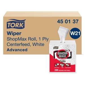 Tork, ShopMax, Heavy Duty, 1 ply, 9.00"x13.00", Double Recreped (DRC), Industrial Wipers, White