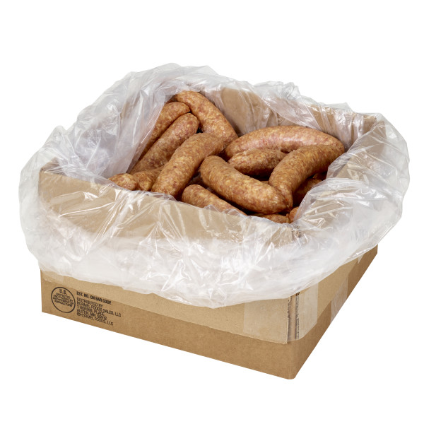 OLD SMOKEHOUSE(r) Sausage, Hot, Smoked, FZ, 5 inch, 5/1, 10 lb . C1RM - Front Right Open Case (Hi Res)