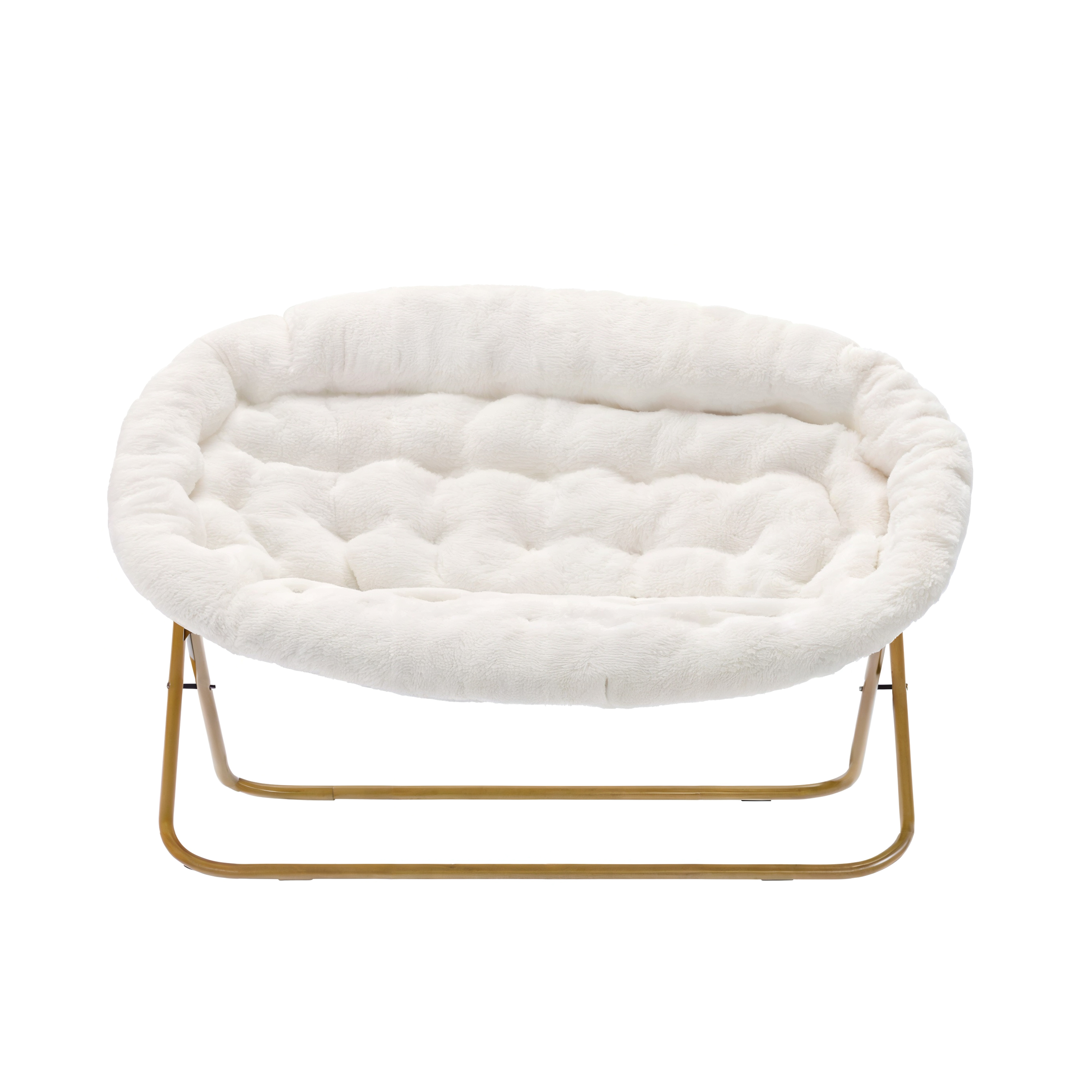Janey Folding Double Saucer Chair in Gray Faux Fur with a Soft Gold Steel Fra... - Picture 18 of 47