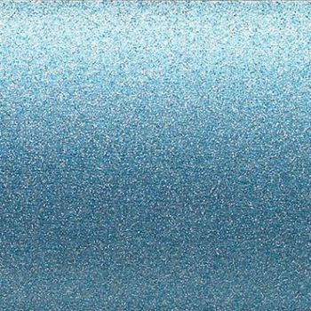Fine blue glitter surface with densely packed sparkling particles, shimmering and reflecting light in a lighter-to-darker vertical gradient; close-up macro view under diffuse lighting.