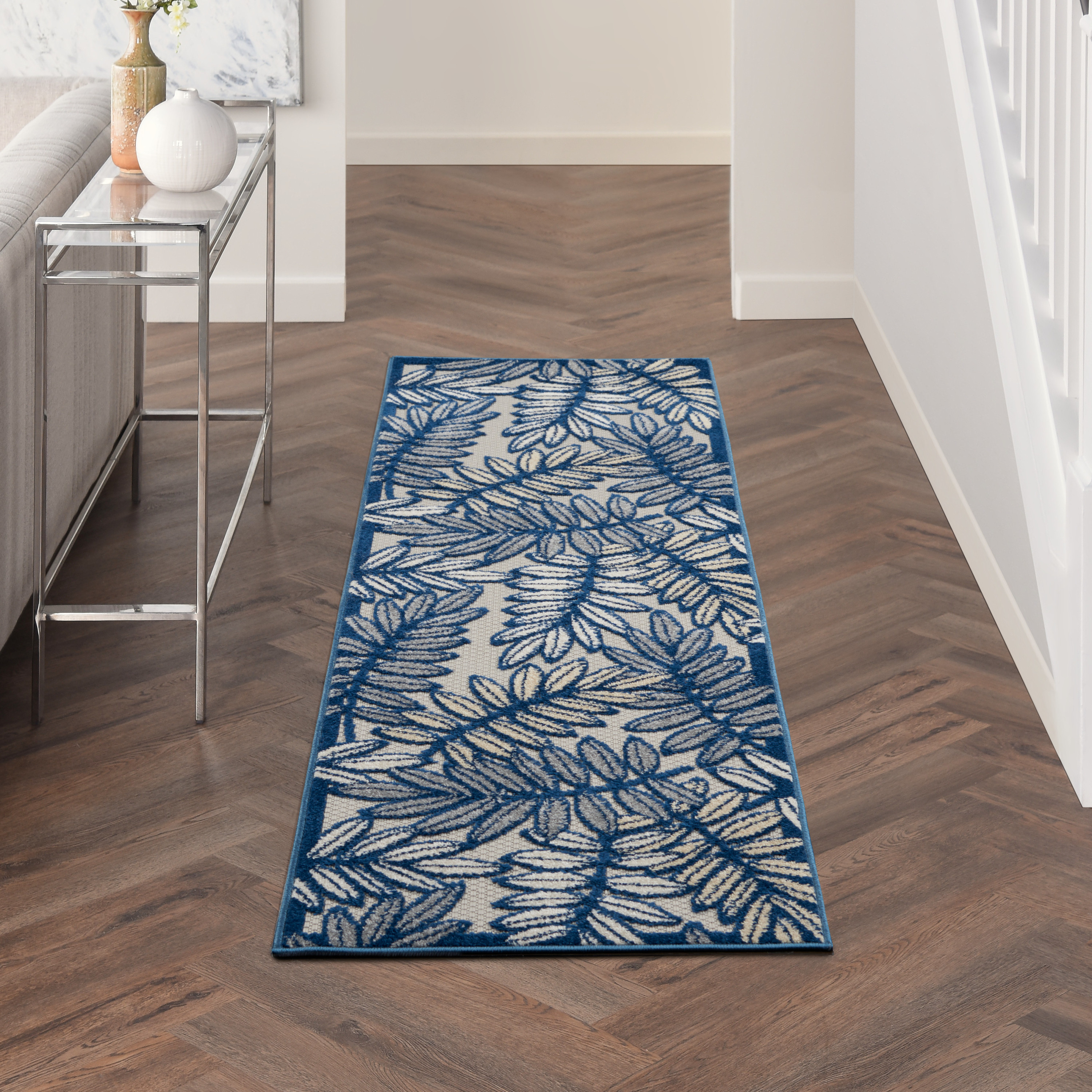 Nourison Aloha 2'3" x 8' Ivory Navy Tropical Rug