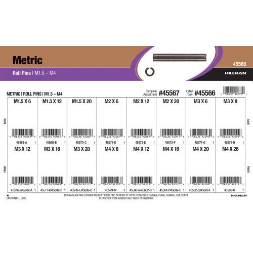 Metric Tension Pins Assortment (M1.5 thru M4 Diameter)
