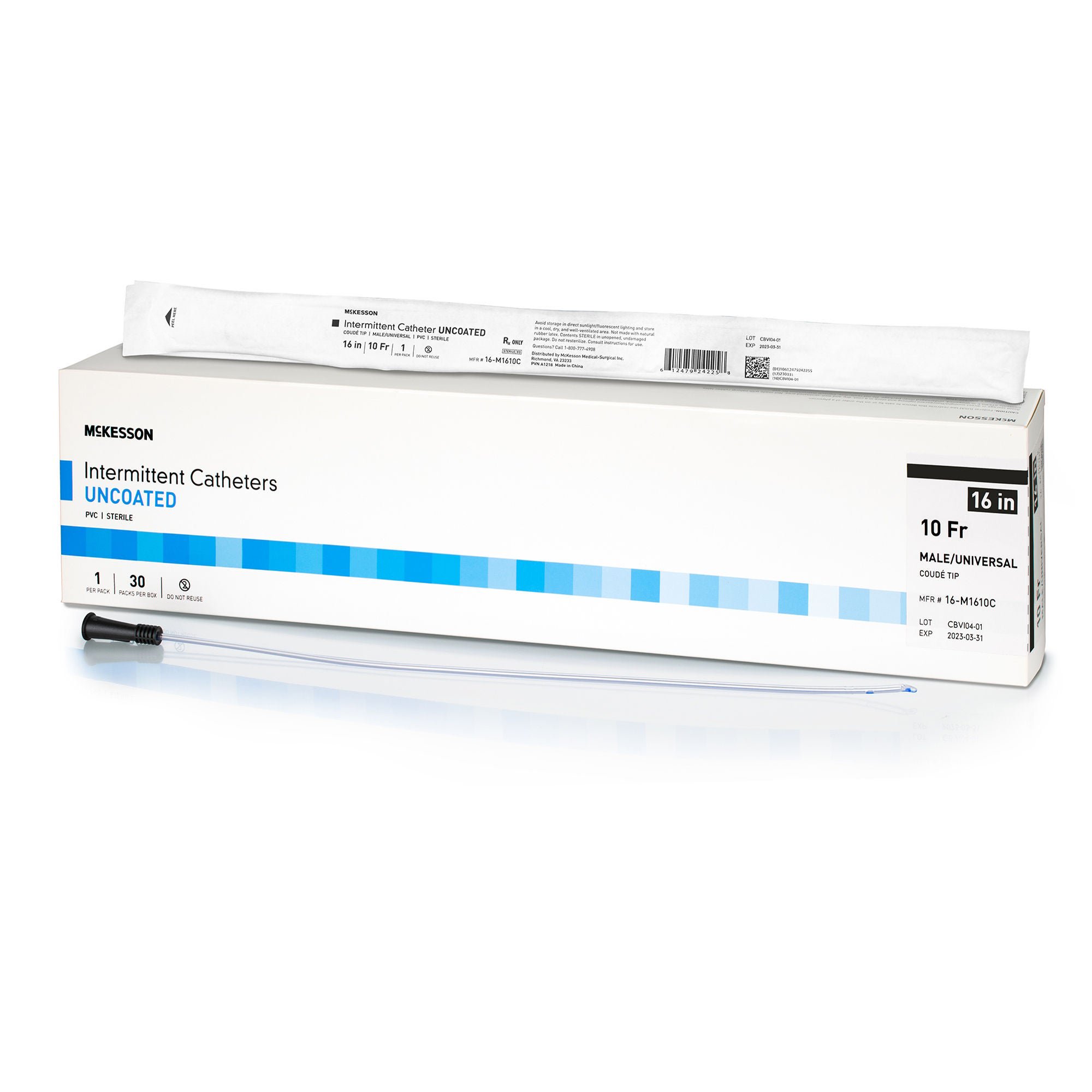 McKesson Brand CATHETER, URETH COUDE UNCOATEDPVC 10FRX16" (30/BX)