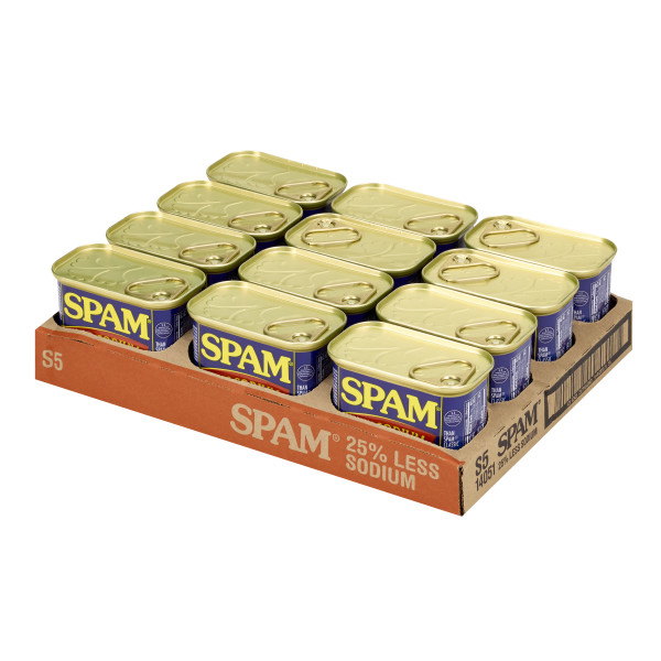 SPAM(r) Less Salt, 12/12oz. . C1RM - Front Right Open Case (Hi Res)